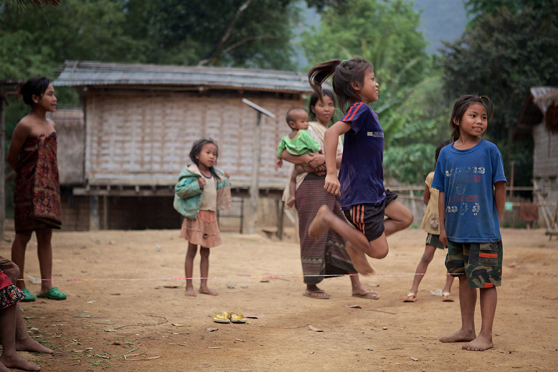 Girls playing in village