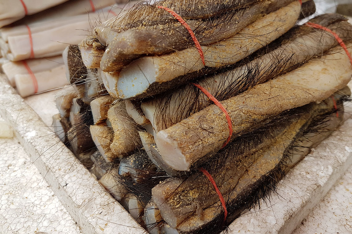 Buffalo skin at morning market